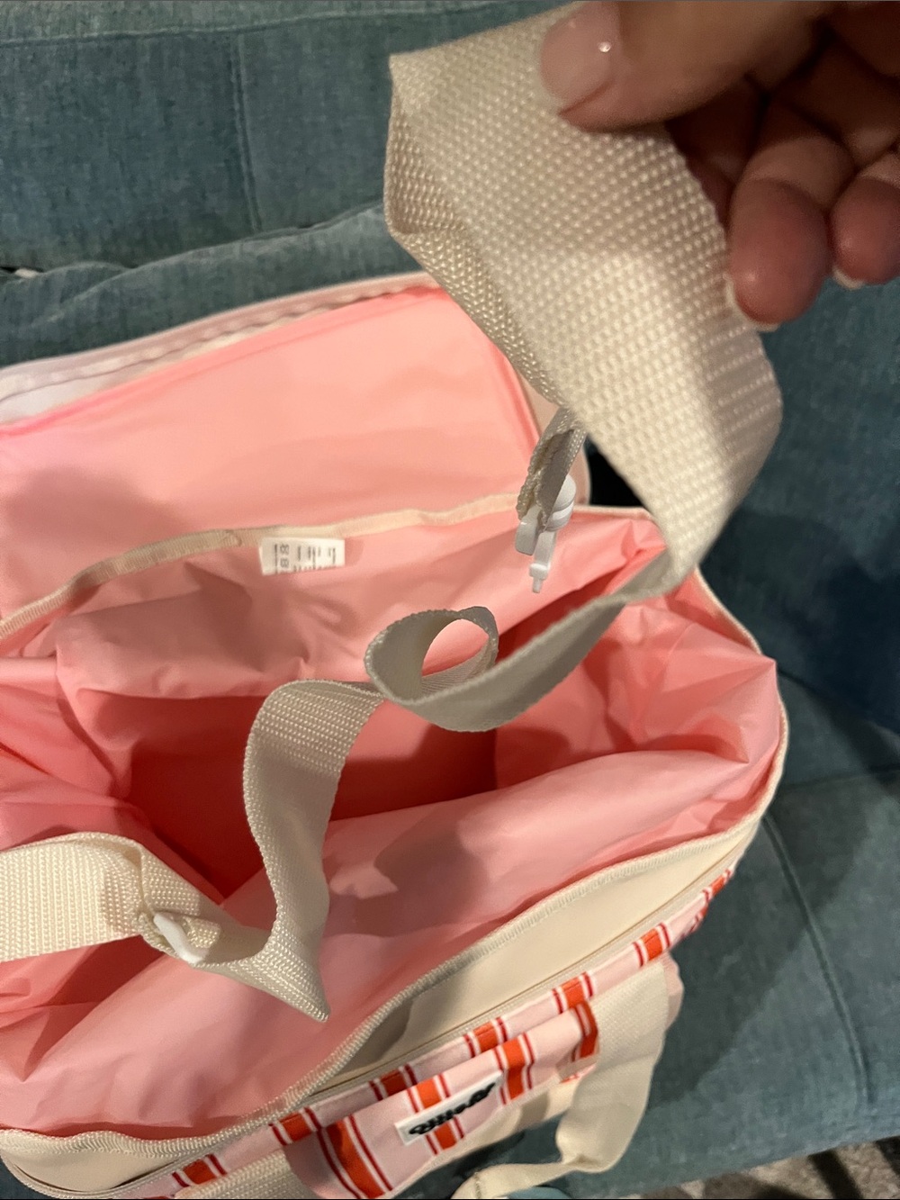 Pink and Red Striped Insulated Food Storage Tote - Picture 4 of 16